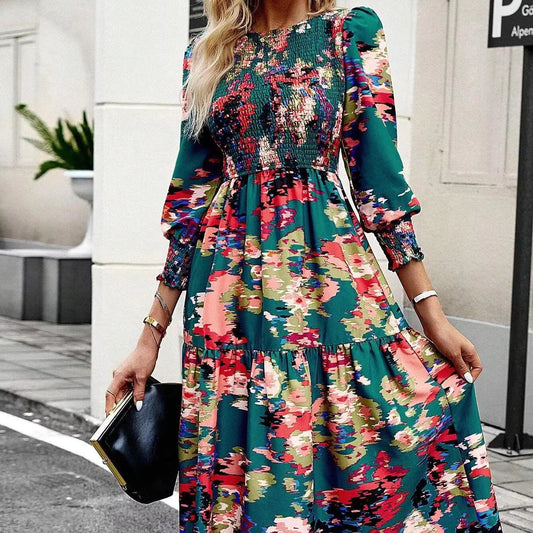 Ladies' Printed Long Sleeve Chic Dress