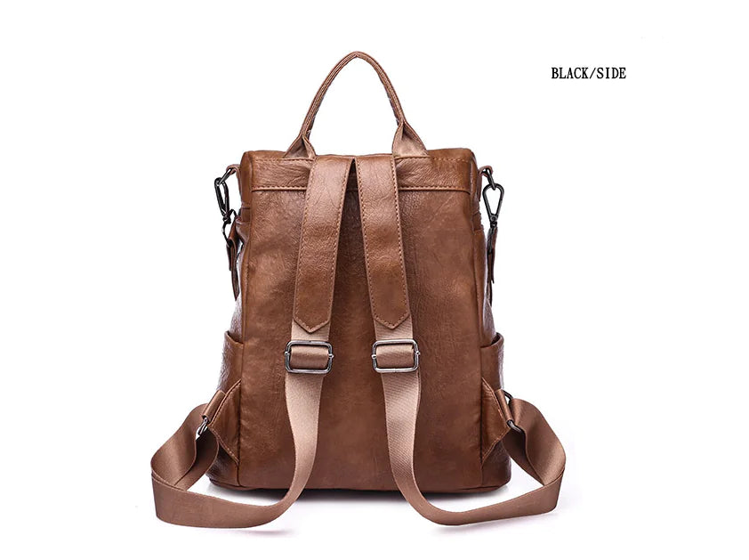 Women's PU Leather Backpack - Stylish Dual Shoulder Bag