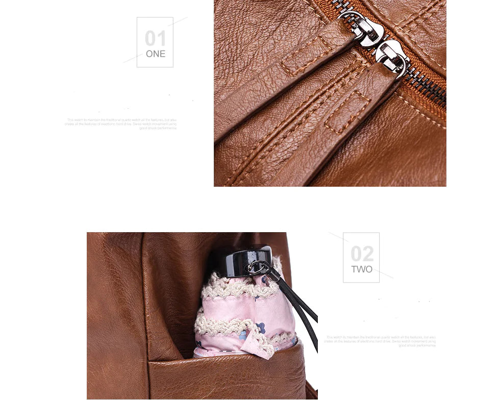 Women's PU Leather Backpack - Stylish Dual Shoulder Bag