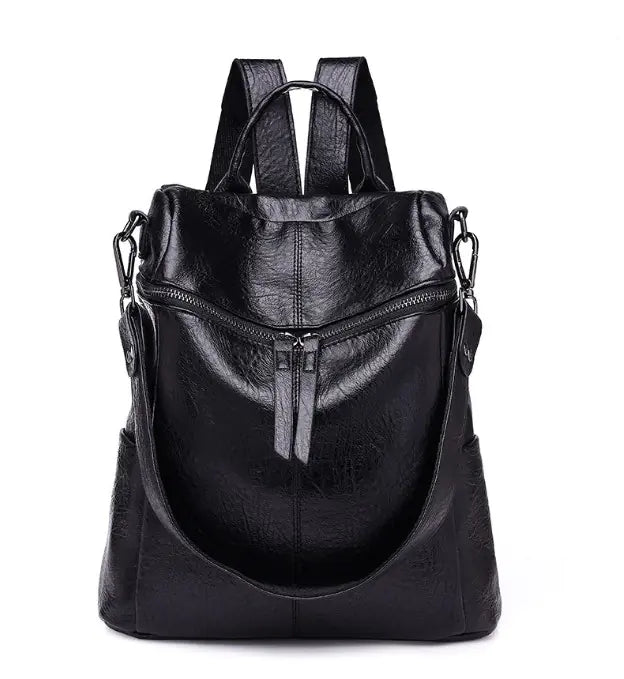 Women's PU Leather Backpack - Stylish Dual Shoulder Bag