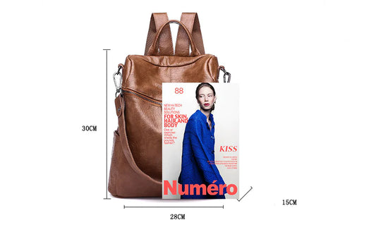 Women's PU Leather Backpack - Stylish Dual Shoulder Bag
